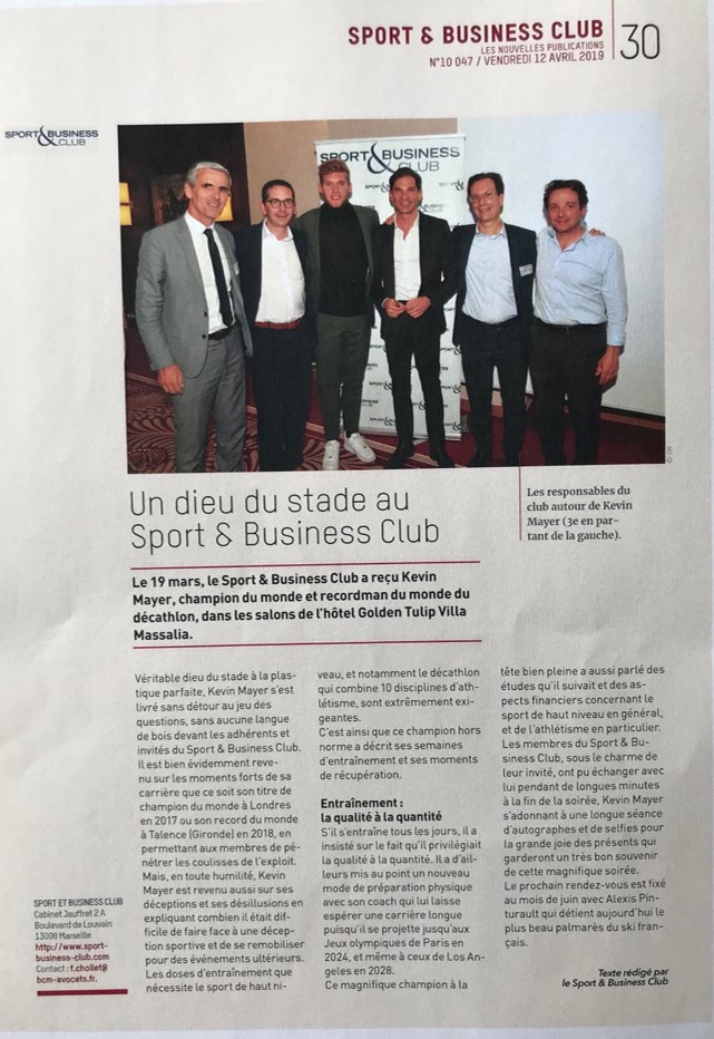 Sport & business club | article sur Kevin Mayer